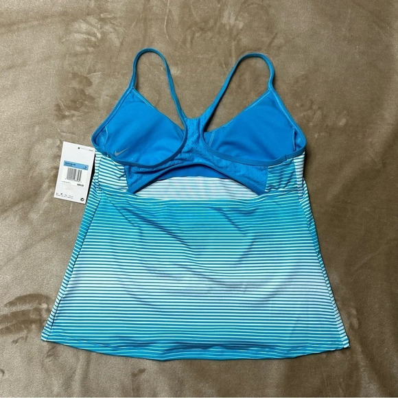 Nike Swim Racerback Blue & White Striped Tankini Top Size Medium - Picture 4 of 9